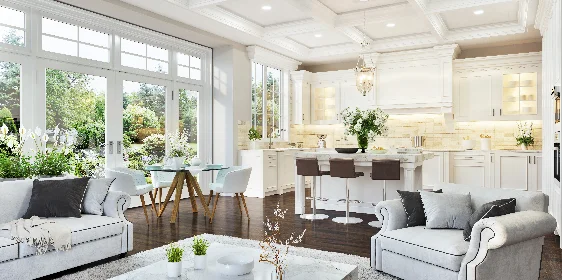 Interior painting: open living and kitchen